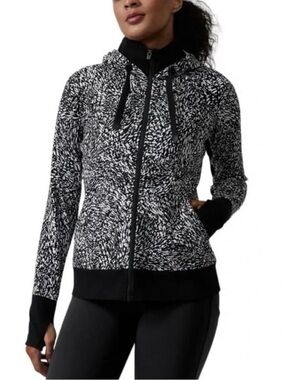 Athleta Triumph Printed Zip Up Hoodie in Windstorm Black and White